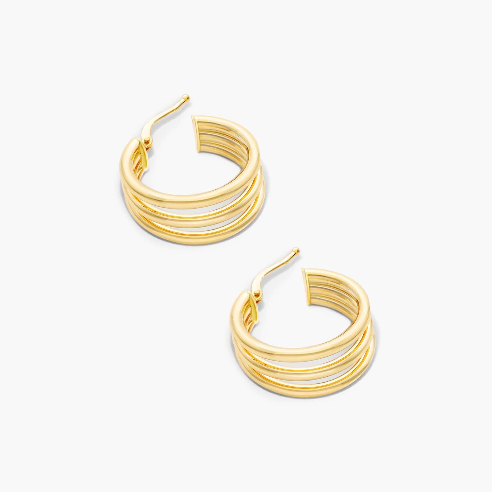 Round 3-Row Graduated Earrings In 14K Yellow Gold