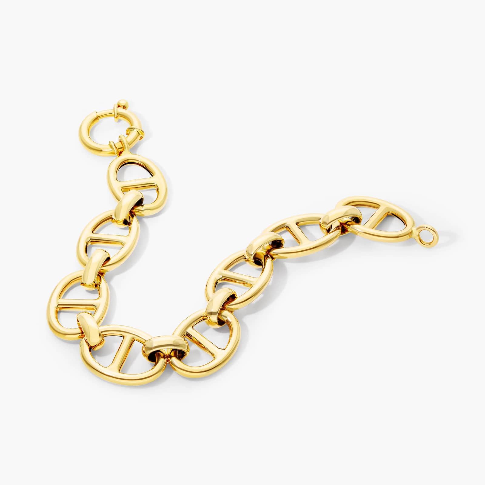 14K Yellow Gold 14mm Flat Mariner Bracelet