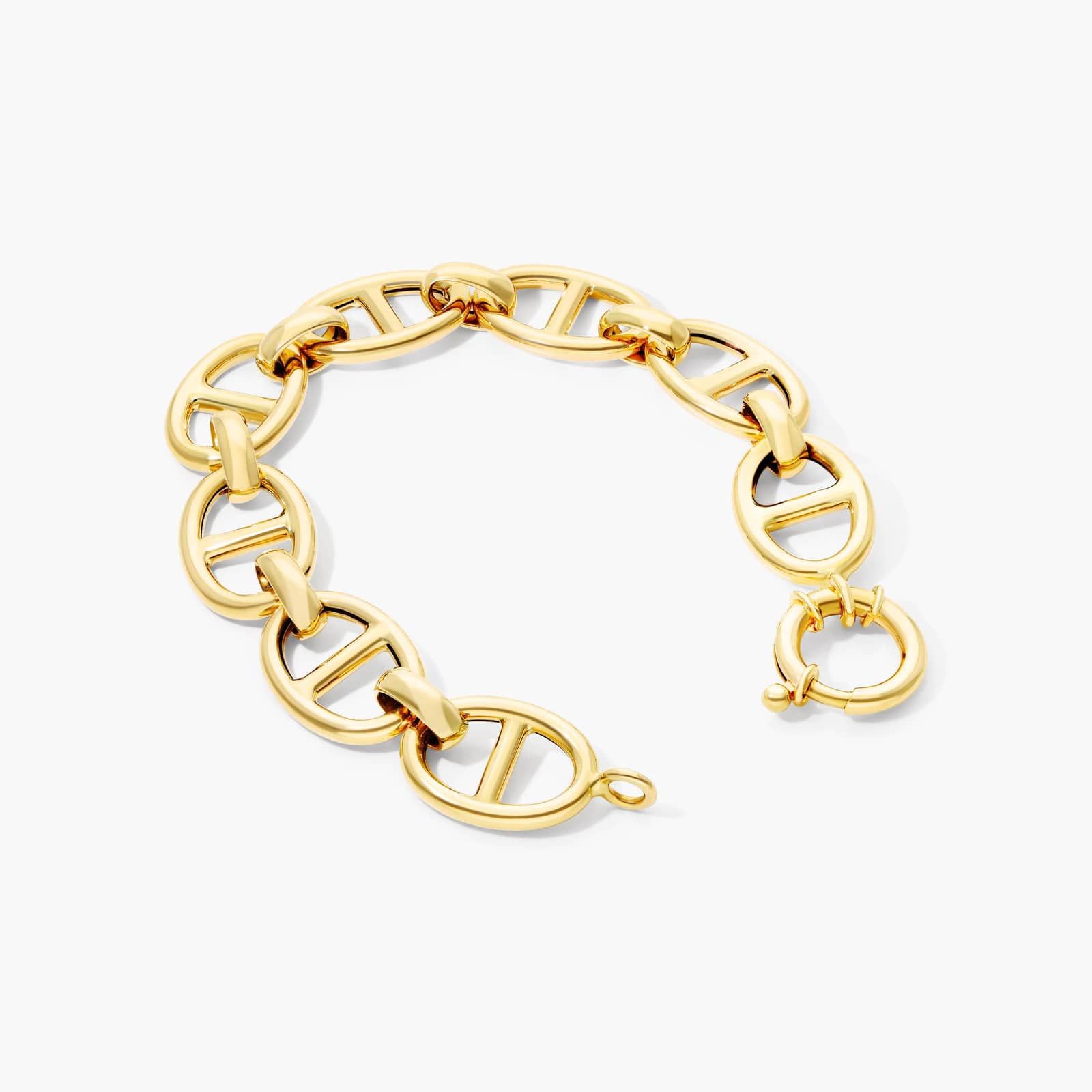 14K Yellow Gold 14mm Flat Mariner Bracelet