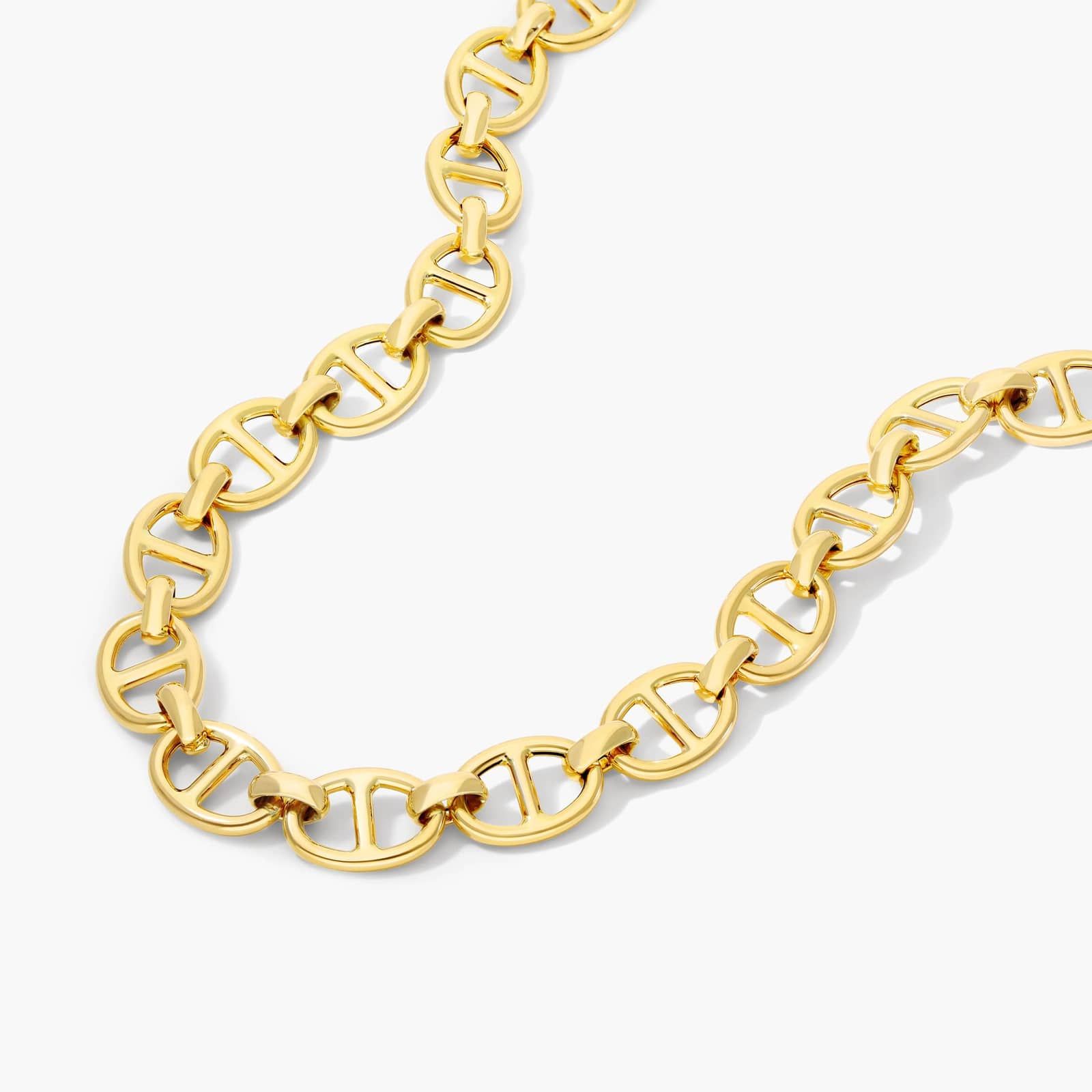 14K Yellow Gold 9mm Flat Mariner Chain Necklace