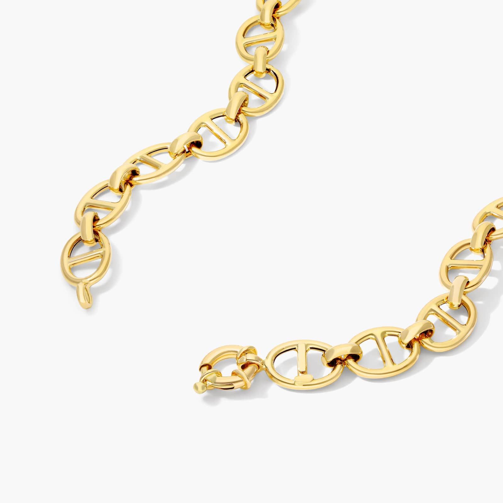 14K Yellow Gold 9mm Flat Mariner Chain Necklace