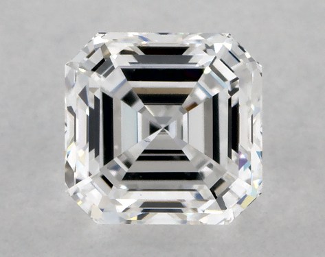 This 1.01 carat asscher diamond E color VS1 clarity has Very Good proportions and a diamond grading report from GIA
